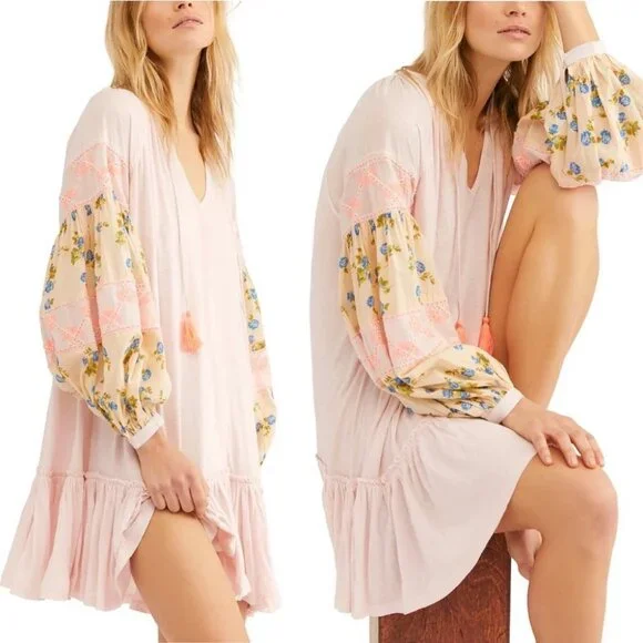 𝅺NWT Free People Mix It Up‎ Pink Floral Tunic Revolve Size Large Dress NEW Boho - Picture 3 of 9
